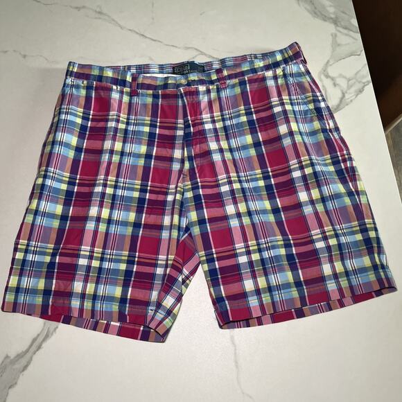 Polo Ralph Lauren Shorts Mens 40 Pink Blue Madras Plaid Colorful Prospect VTG - Picture 1 of 10